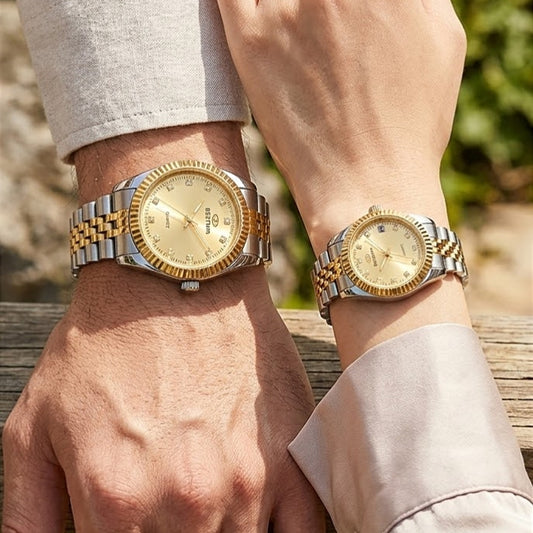 Luxury Couple Watches Set – Golden & Silver Elegance ⌚💛