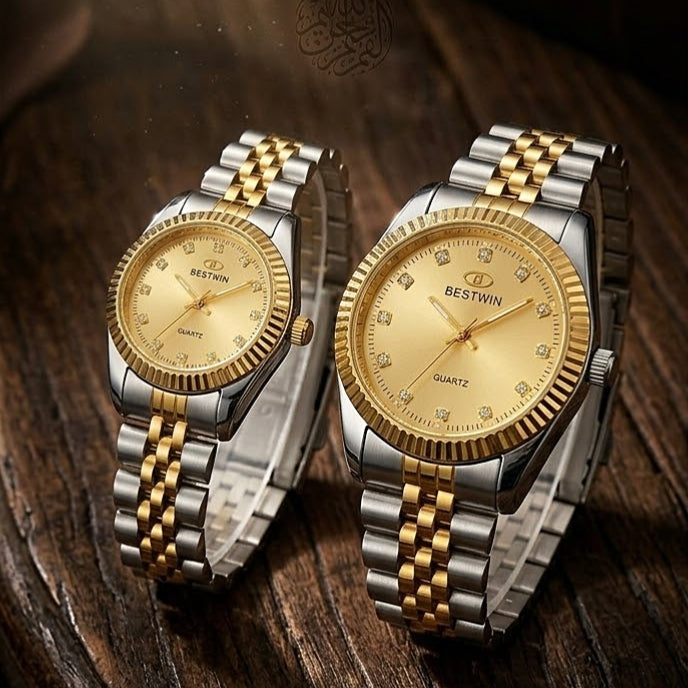 Luxury Couple Watches Set – Golden & Silver Elegance ⌚💛