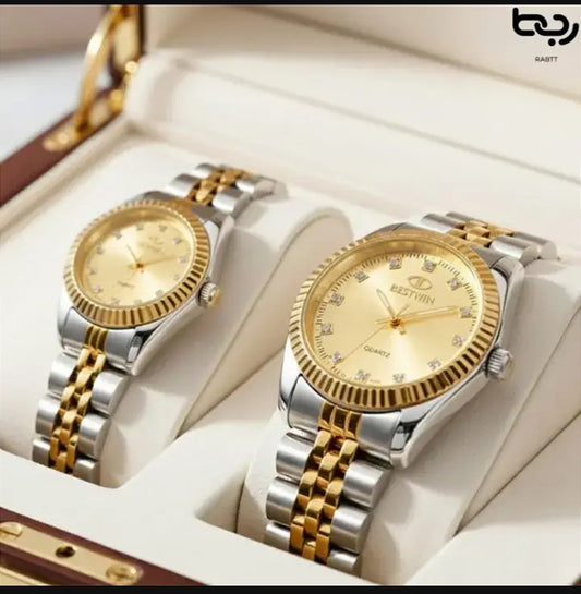 Luxury Couple Watches Set – Golden & Silver Elegance ⌚💛