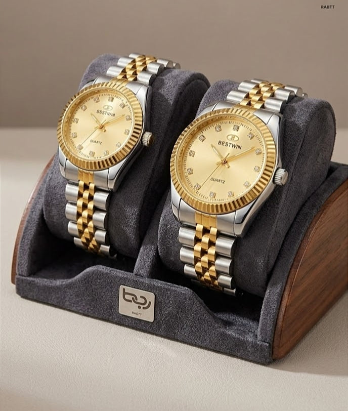 Luxury Couple Watches Set – Golden & Silver Elegance ⌚💛